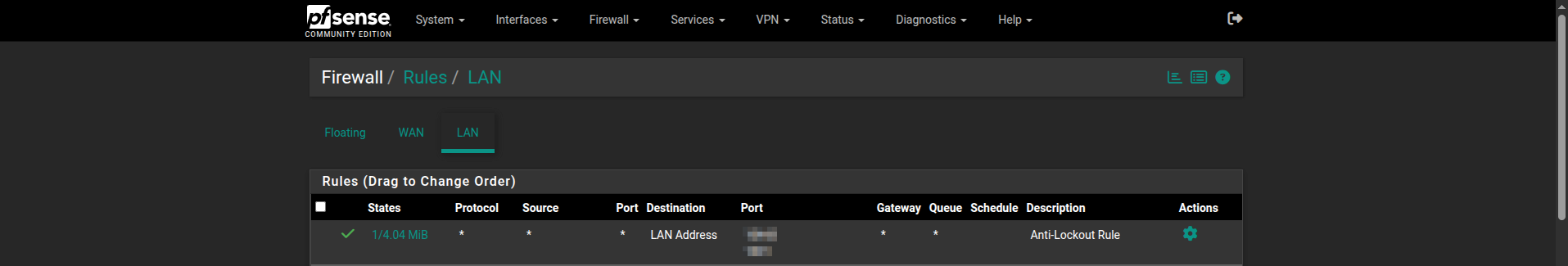 pfSense LAN anti-lockout rule
